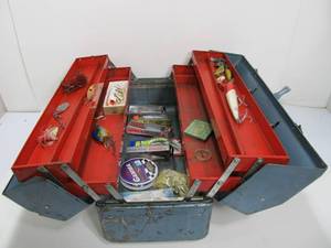 Vintage Walton Metal Tackle Box wTackle