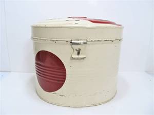 Large Vintage Painted Metal Bin wHinged Lid