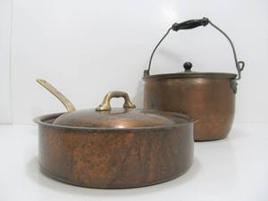 Vintage Copper Cooking Pot &amp Skillet