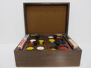 Large Vintage PokerCard Game Set wCustom Wood Box