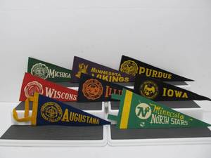 Group of Vintage 1960s College Mini Pennants - Also Includes Vikings and North Stars