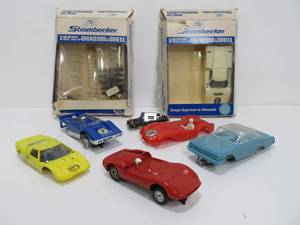 Group of Vintage Strombecker Slot Cars Chassis &amp Accessories