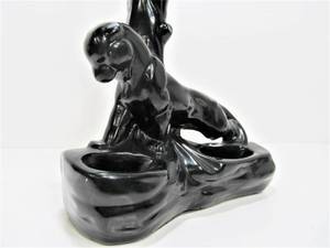 Mid Century Black Ceramic Panther Table Lamp