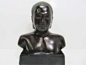 Excellent Vintage Hand Carved Wood Buddha Bust Sculpture