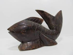 Old Vintage Hand Carved Wood Fish Sculpture