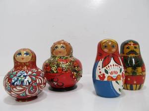 Group of Painted Wood Matryoshka Nesting Dolls