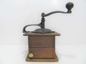 Antique Dovetailed Wood &amp Cast Iron Coffee Grinder