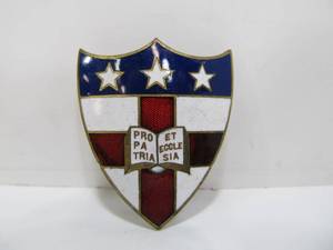 Old Vintage Enameled Patriotic Shield Badge - For the Country - For The Church