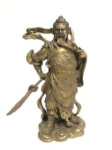 Fantastic Pair of Highly Detailed Vintage Chinese Heavy Brass Soldier Warrior Sculptures - Guan Yu