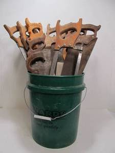 Bucket FULL of Vintage &amp Antique Hand Saws