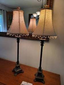 lot 17 image: Two Beautiful Antique Style 29 Lamps with Beaded Lampshades