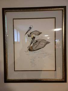 lot 52 image: Vintage 1975 Framed and Signed Limited Edition Pelican Print by Jean Jannopoulo