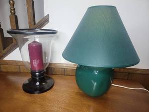 lot 60 image: Lovely Green Lamp and Blown Glass Candle Holder