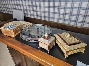 lot 97 image: Beautiful Decorative Boxes, Basket and Tray
