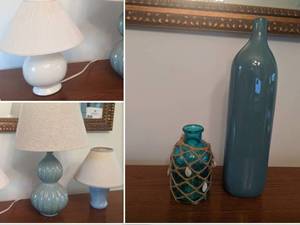 lot 25 image: Tiffany and Periwinkle Blue Lamp and Vase Collection