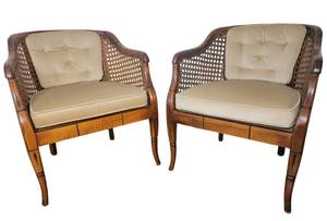 lot 02 image: Two Beautiful Vintage Upholstered Cane Back Chairs
