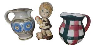 lot 76 image: Vintage Painted Figure and Two Ceramic Vases