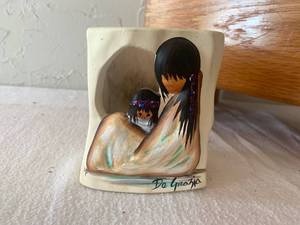 lot 64 image: DEGRAZIA HANDPAINTED VASE, HANDMADE WOOD SHOESHINE BOX