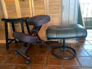 lot 94 image: Ergonomic Chair, Wood Barstool and Upholstered Footrest