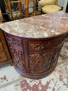 GORGEOUS DEMURE MARBLE TOP TABLE WITH CARVING