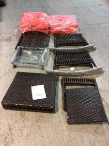Dark Brown 3-Piece Patio Wicker Outdoor Rocking Chair Set with Orange Cushions and Pillows by VEIKOUS Customer Returns See Pictures