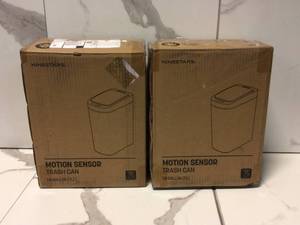 Lot of 2 1.9 Gal. White Slim Shape Motion Sensor Trash Can by NINESTARS Customer Returns See Pictures