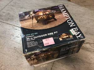 Piedmont 30 in. Steel Fire Pit in Black with Poker by Hampton Bay Customer Returns See Pictures