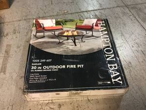 Sadler 30 in. x 19 in. Round Steel Wood Burning Fire Pit in Rubbed Bronze by Hampton Bay Customer Returns See Pictures