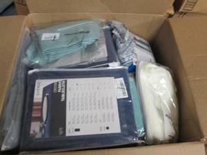 lot 59 image: box of tablecloths and curtains ...