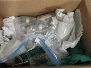 lot 92 image: box of bells, glass and metal ...