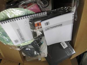 lot 123 image: box with magnifiers, planners, tabl...