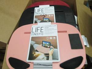lot 168 image: box of portable lap desks , chair p...