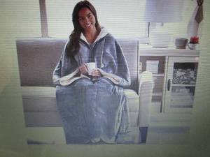 2-in-1 Wearable Throw Ice Gray open...