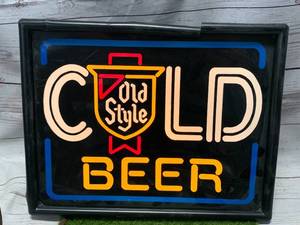 lot 1 image: OLD STYLE COLD BEER LIGHTED SIGN 12X14 INCH