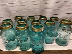 lot 47 image: LOT OF 12 VINTAGE BLUE BALL CANNING, LARGE JARS
