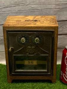 lot 99 image: WOOD BOX WITH VINTAGE PEEL BOX DOOR (UNSURE OF COMBO)