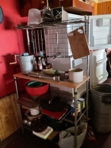 Metal Kitchen Rack with contents