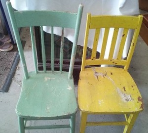 lot 605 image: 2 Antique Colorful Chairs