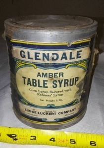 lot 628 image: Amber Table Syrup 5 LB. Can Glendale Ludke - Luckert Co.