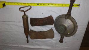 lot 655 image: (2) Axe Heads, Regulator & Grease Gun