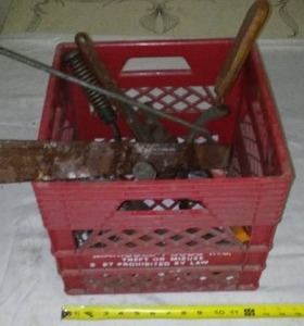 lot 657 image: Milk Crate & Tool Contents.