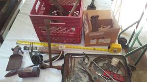 lot 728 image: Marigold Milk Crate and Contents, Dowels