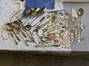 lot 195 image: Silver plated silverware and goblet...