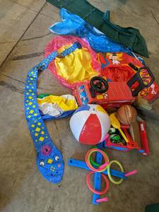 lot 256 image: Inflatable floaties, kids rideable ...