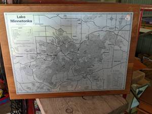 lot 265 image: Metal map of Lake Minnetonka mounte...