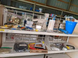 lot 206 image: 2 shelves of contents including ele...