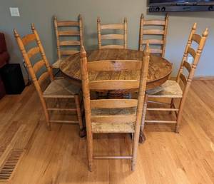 lot 4 image: Vintage Dining Table with Ladder Back Chairs