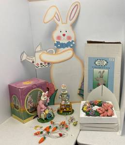 Easter Lot With Stand Up Bunny, Preparing For Spring Rabbit Statues And More.