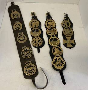 Vintage Brass And Leather Ornate Items