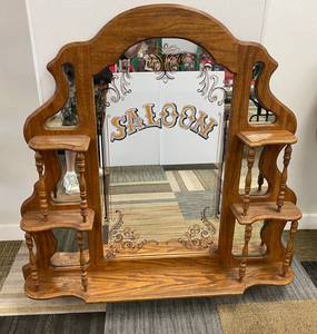 Vintage Wooden And Mirrored Saloon Bar Backer